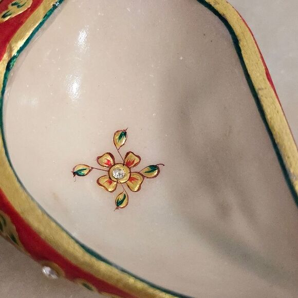 Conch Shell Shaped Marble Meenakari Shankh Decorative Trinket Tray Bowl - Picture 3 of 8